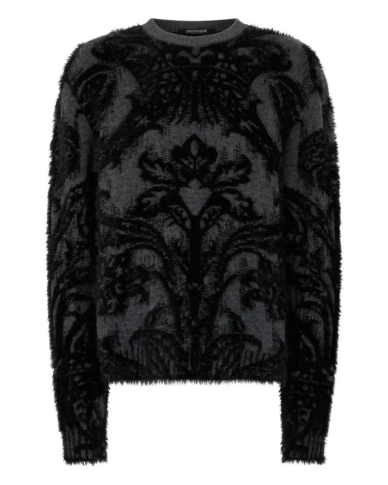 Roberto Cavalli Pullover aus Wolle mit Plüschdetail - Schwarz Schwarz