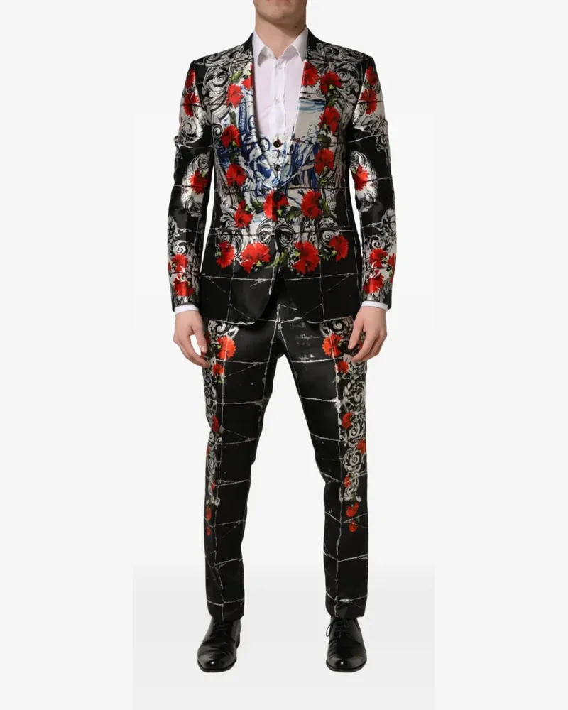 Dolce & Gabbana floral-print three-piece suit - Schwarz Schwarz