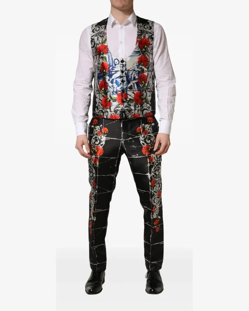 Dolce & Gabbana floral-print three-piece suit - Schwarz Schwarz