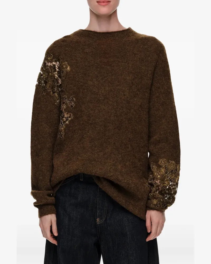 BIMBA Y LOLA Pullover mit Stehkragen und Spitzendetail - Braun Braun
