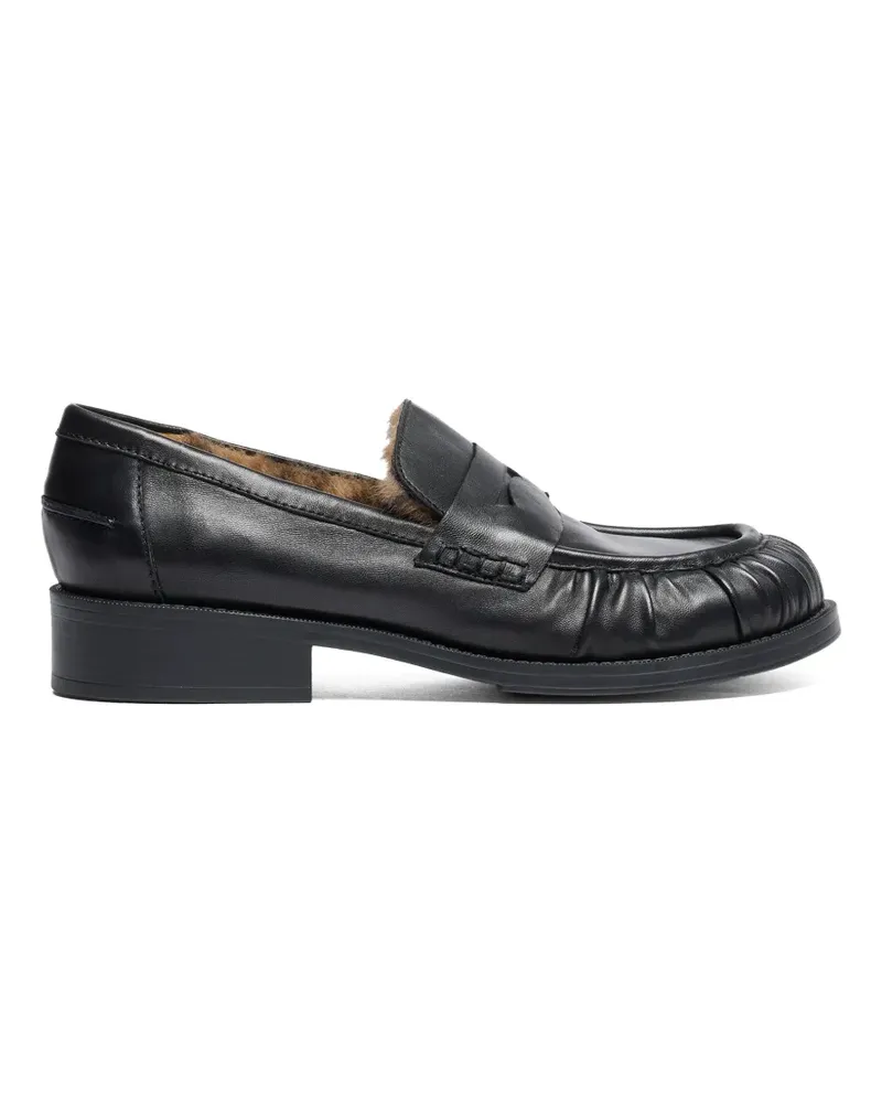 ash Geraffte Rusty Loafer mit Pelzfutter - Schwarz Schwarz