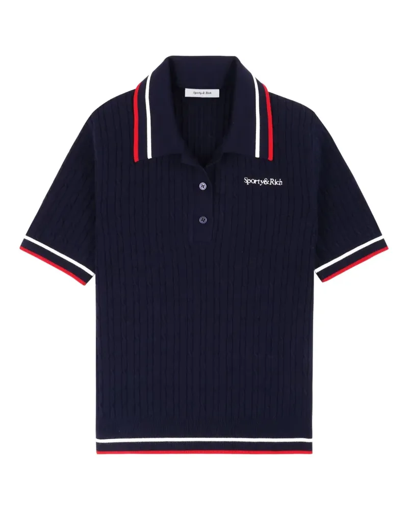 SPORTY & RICH Poloshirt mit Zopfmuster - Blau Blau