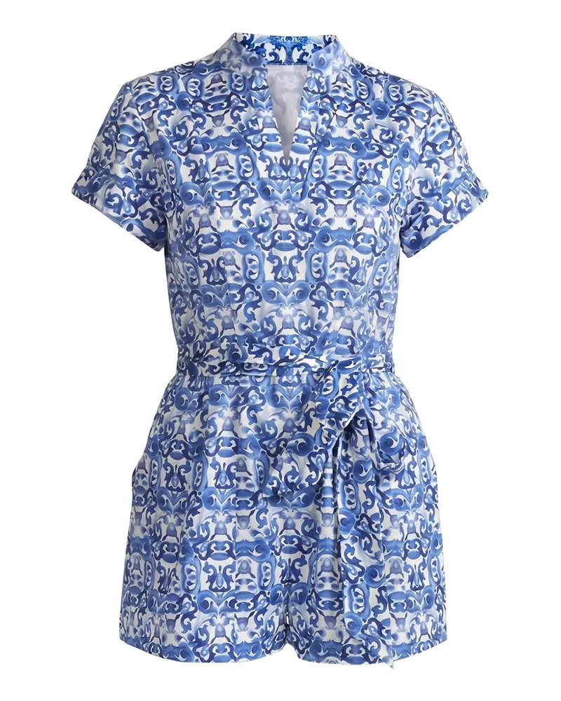 Alice + Olivia majolica-print belted playsuit - Blau Blau