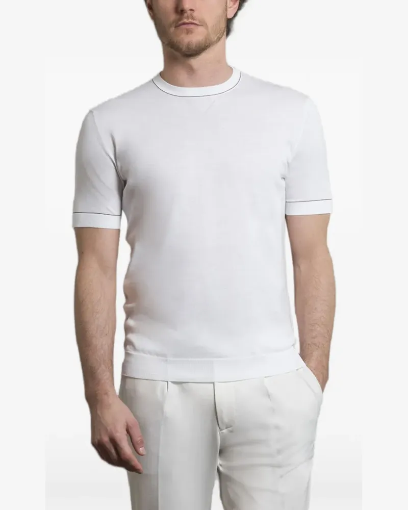 MOORER Jairo-Cre T-Shirt mit Streifendetail - Weiß Weiß