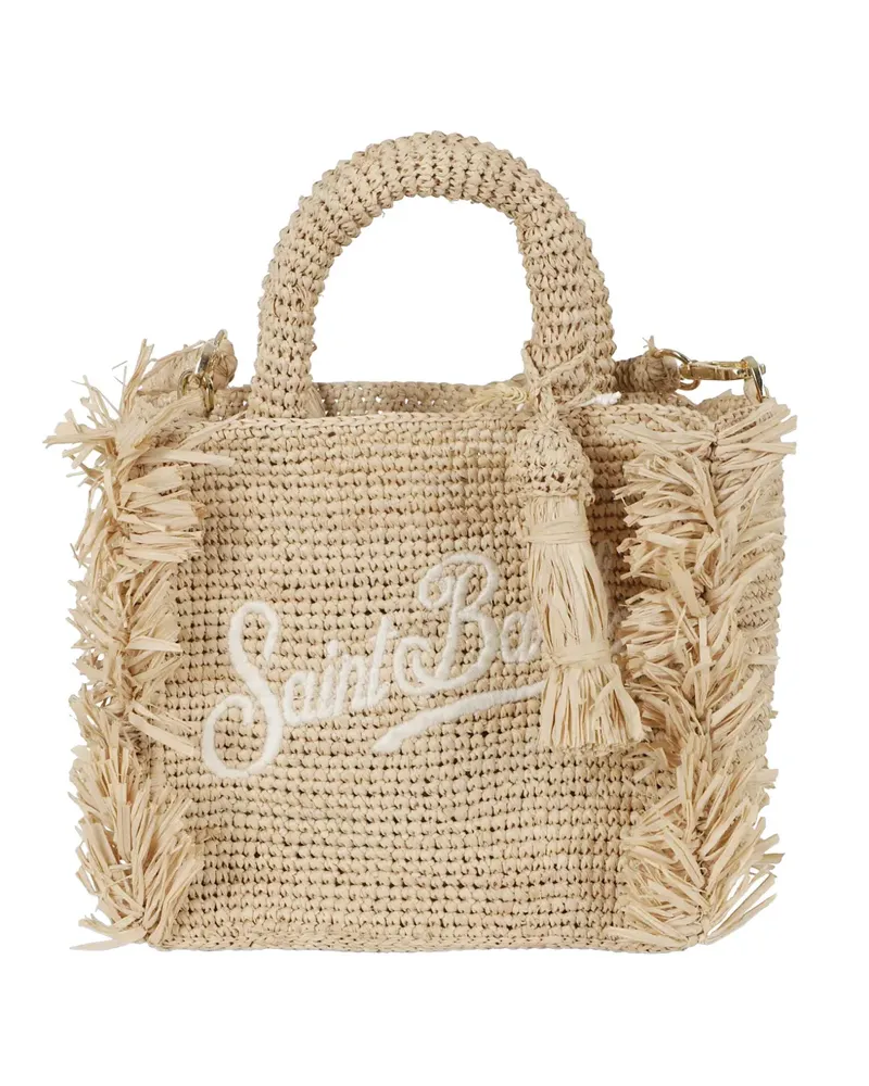 MC2 Saint Barth mini Vanity fringed raffia tote bag - Nude Nude