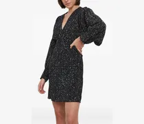 Puffärmel-Kleid mit meliertem Print - Schwarz