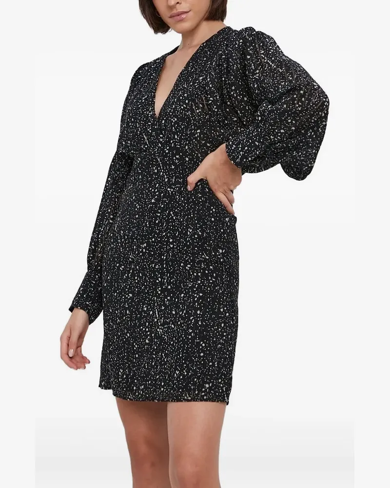 Sisley Puffärmel-Kleid mit meliertem Print - Schwarz Schwarz