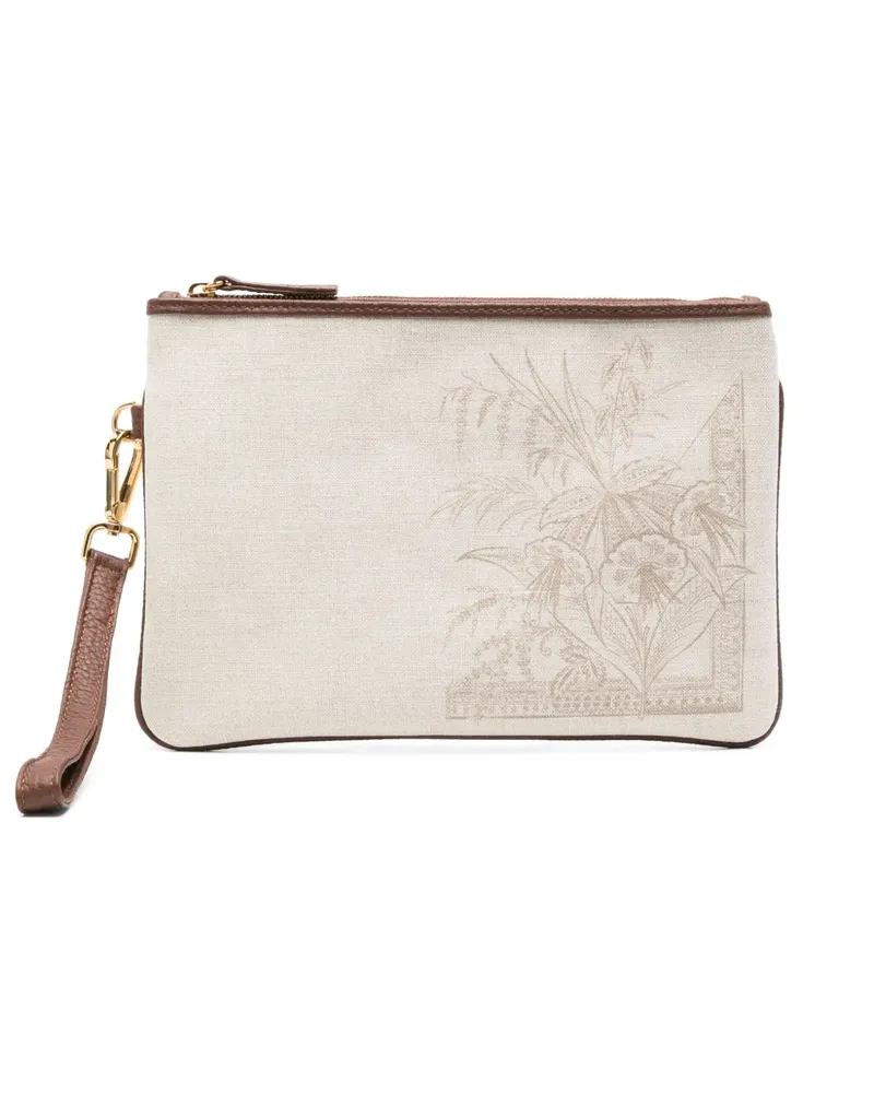 Eleventy Canvas-Clutch mit Blumen-Print - Nude Nude