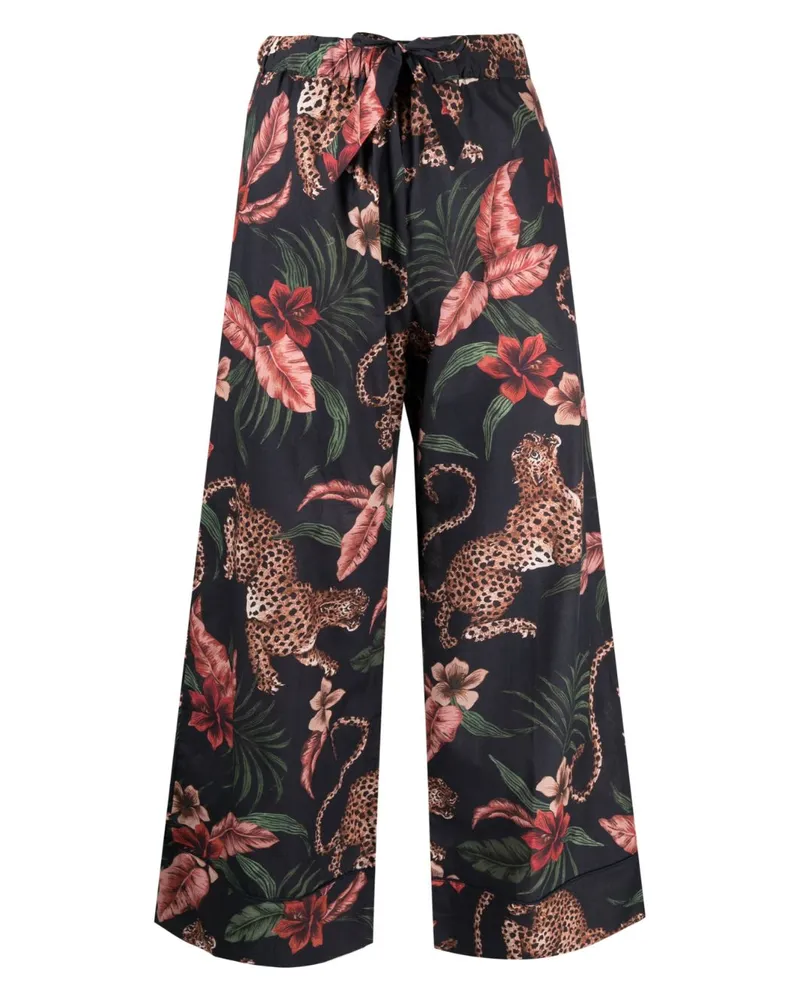 Desmond & Dempsey Pyjamahose mit Dschungel-Print - Blau Blau