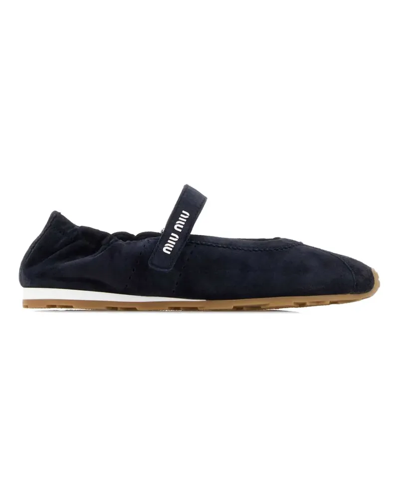 Miu Miu Ballerinas mit Logo-Riemen - Blau Blau
