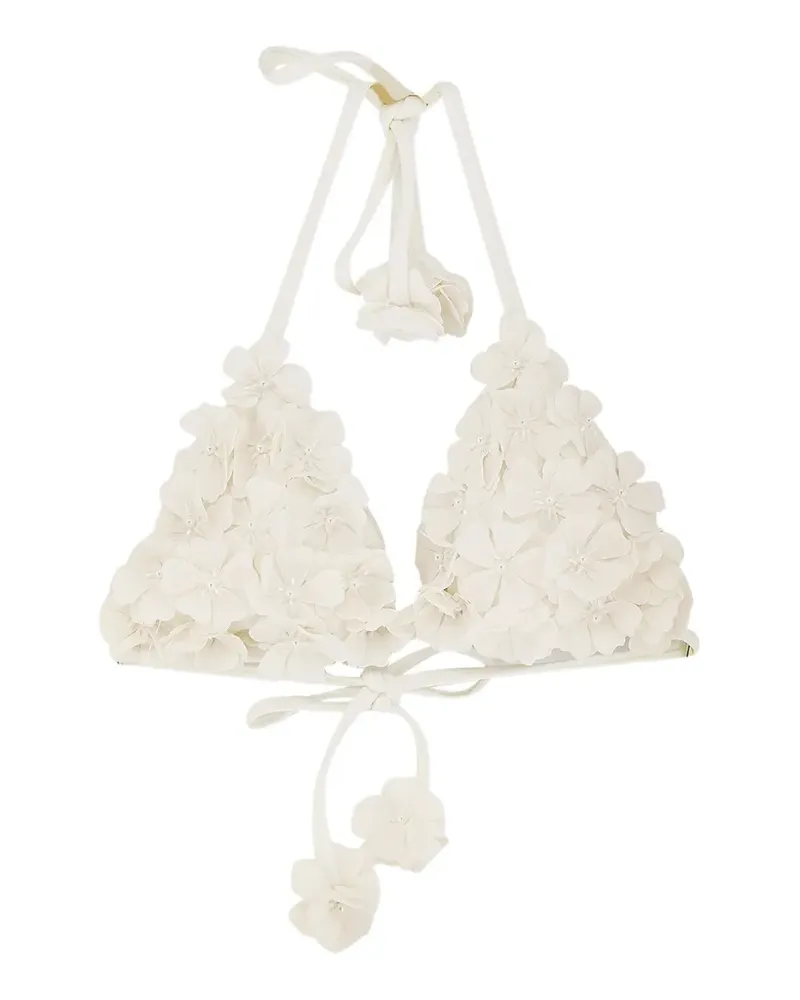Pat Bo Sunstone floral-appliqué beaded bikini top - Weiß Weiß