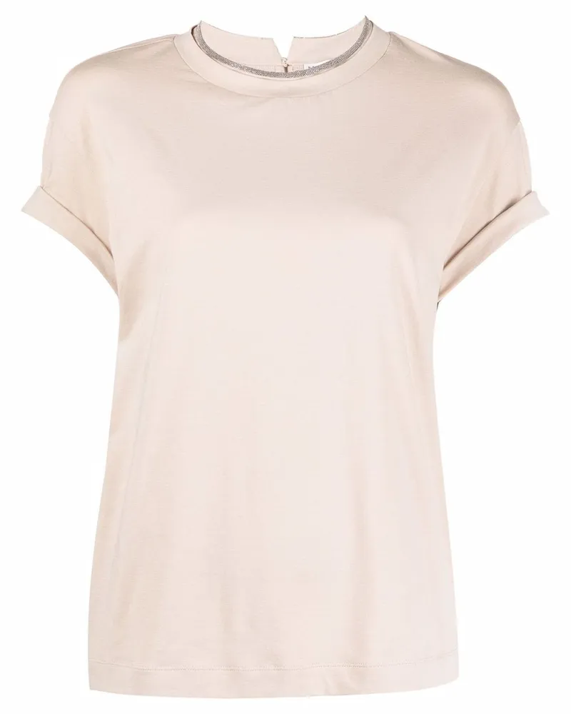 Brunello Cucinelli T-Shirt mit Kontrastdetails - Nude Nude