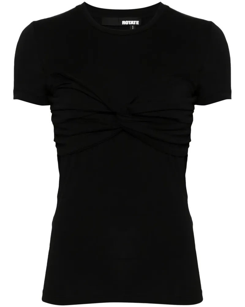 ROTATE Birger Christensen Geripptes T-Shirt mit Knoten - Schwarz Schwarz
