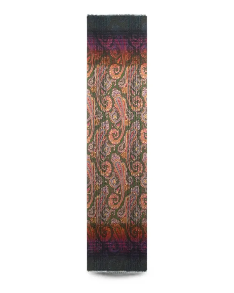 Etro Schal aus Woll-Jacquard mit Karo-Print und ausgeblichenem Paisley-Motiv - Grün Grün