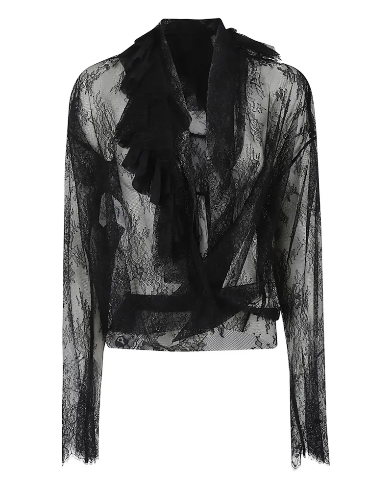 Alberta Ferretti Gerüschtes Spitzentop - Schwarz Schwarz