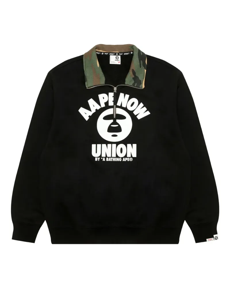 BAPE Pullover mit Camouflage-Kragen und Logo-Print - Schwarz Schwarz