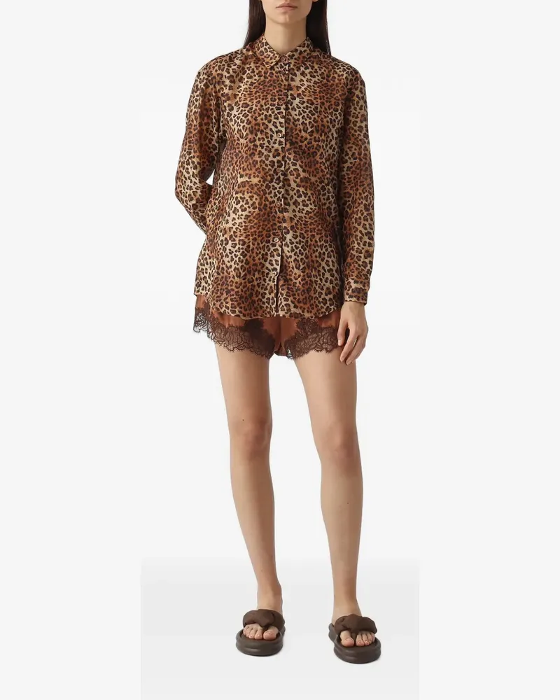 MC2 Saint Barth Brigitte leopard-print lace-trim shirt - Braun Braun