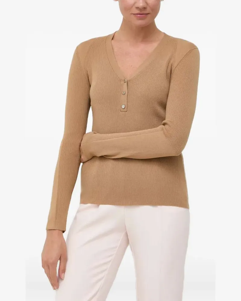 HUGO BOSS ribbed V-neck sweater - Nude Nude