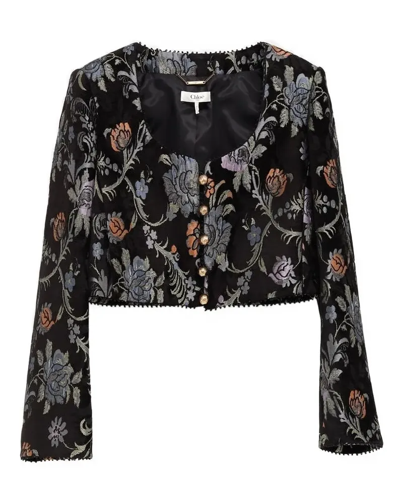 Chloé floral-brocade cropped jacket - Schwarz Schwarz