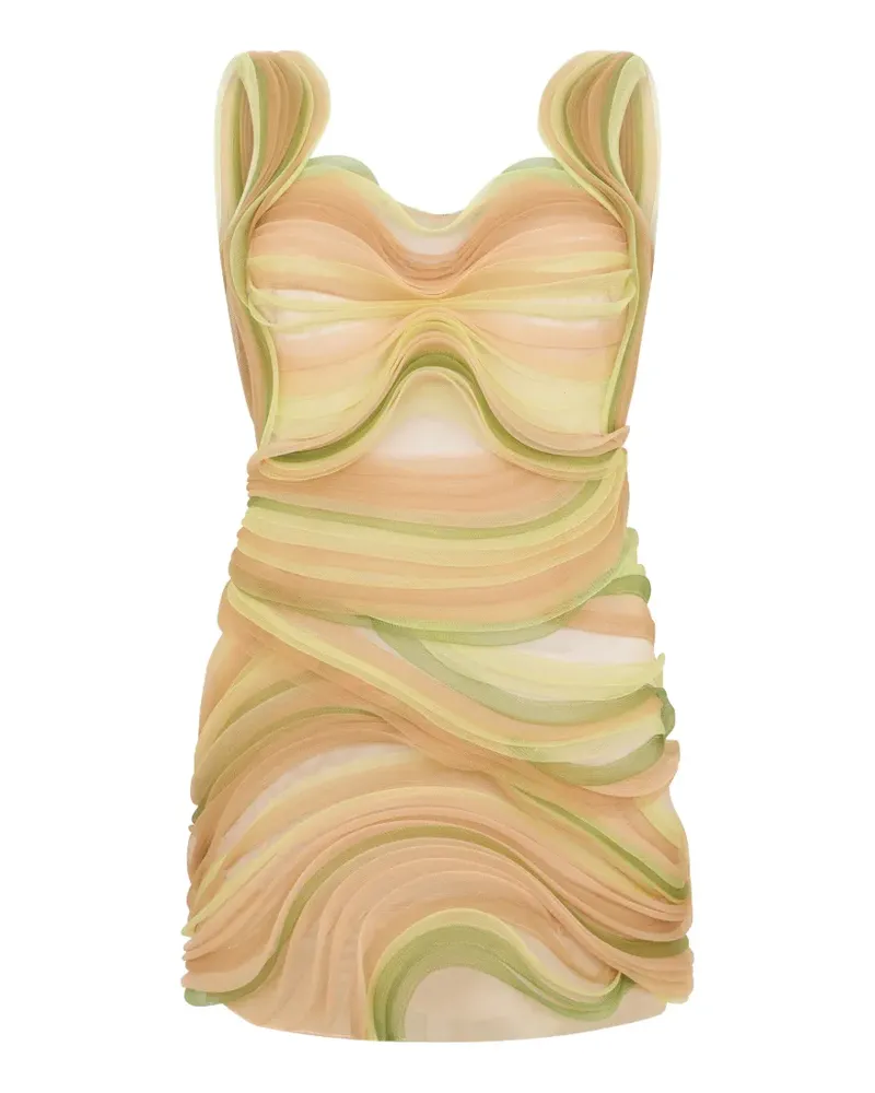 Alberta Ferretti tulle-layered embroidered mini dress - Nude Nude