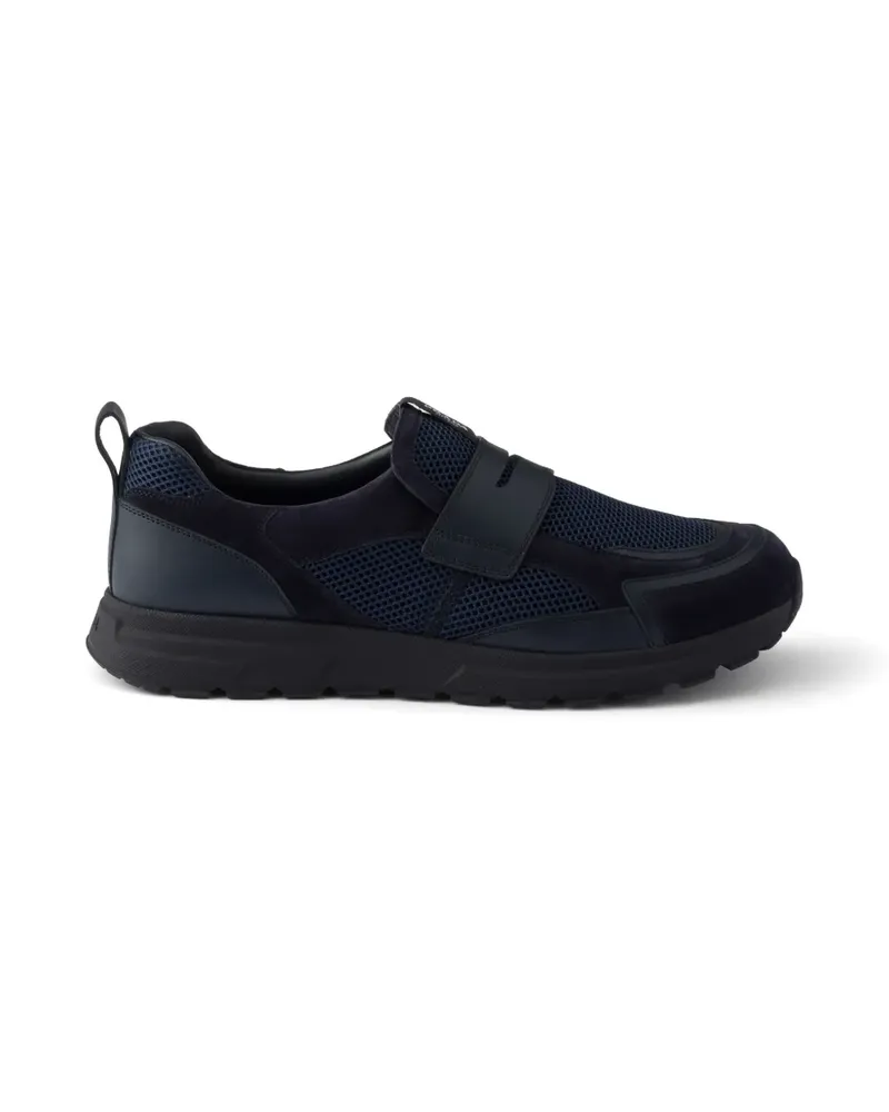 Prada Prax mesh fabric and leather loafers - Blau Blau