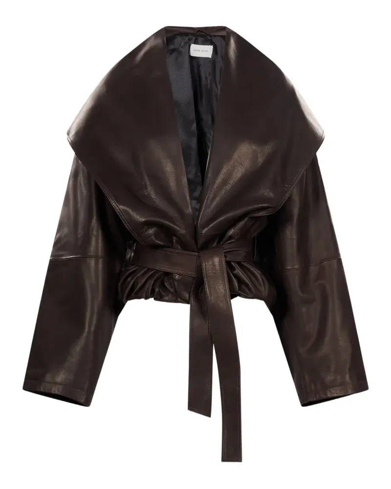 Magda Butrym belted shawl-collar leather jacket - Braun Braun