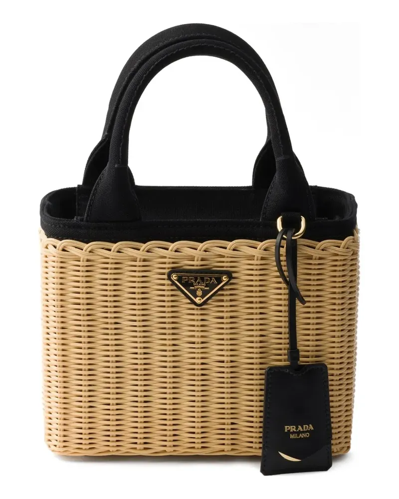 Prada Kleine Tasche aus Korb und Canvas - Nude Nude