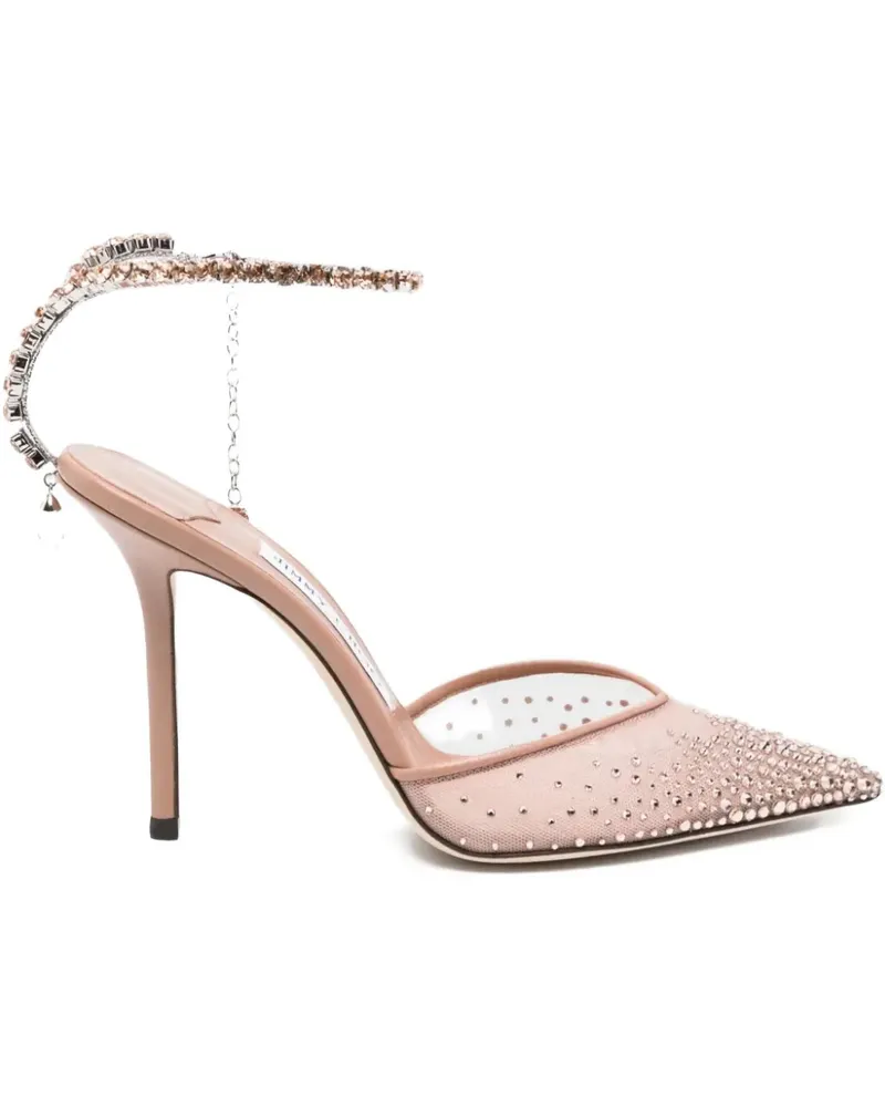 Jimmy Choo 100mm Saeda crystal-embellished pumps - Nude Nude