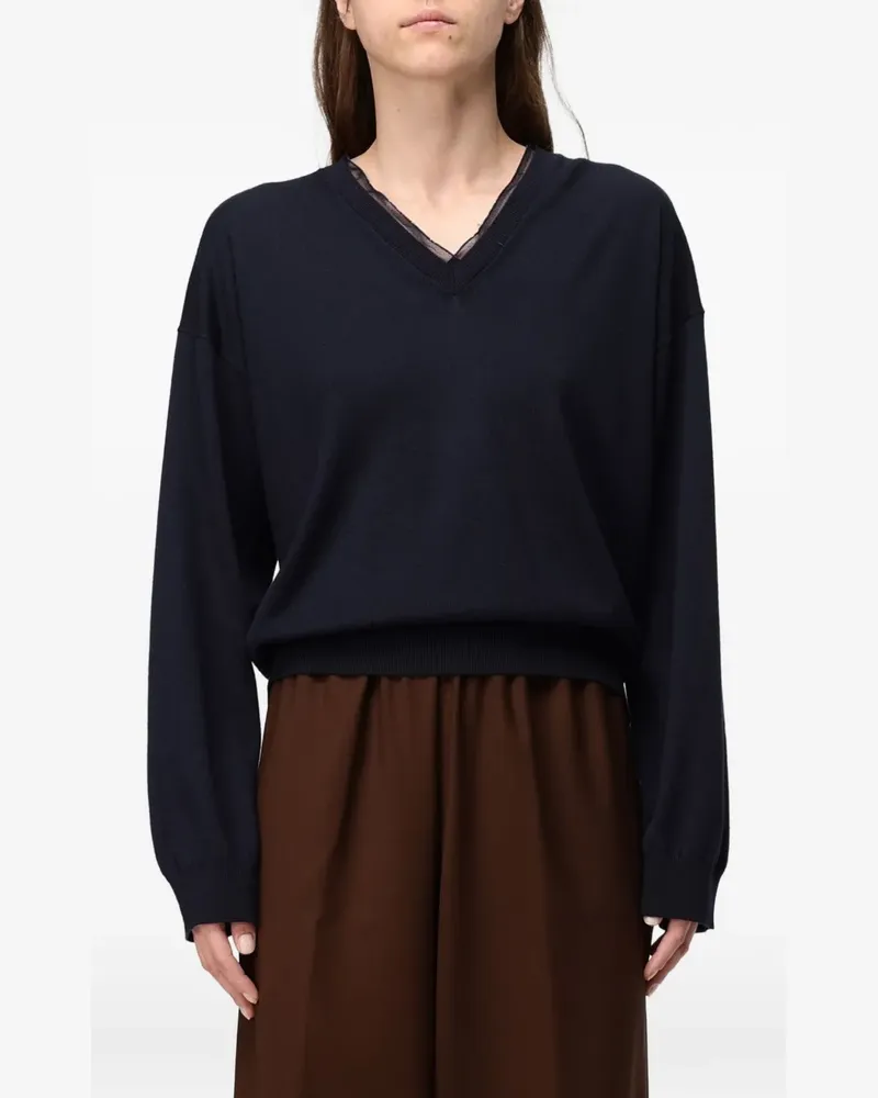 Fabiana Filippi Pullover im Layering-Look mit V-Ausschnitt - Blau Blau