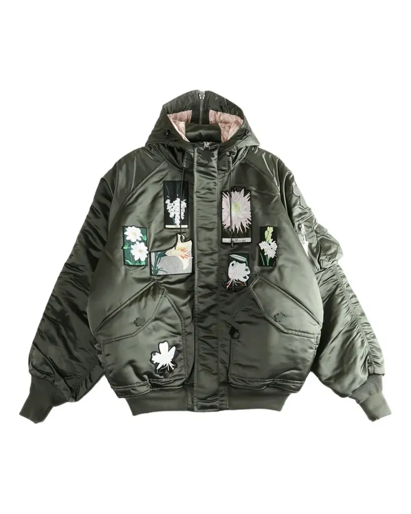 Cecilie Bahnsen x Alpha N-2B floral-applique hooded bomber jacket - Grün Grün