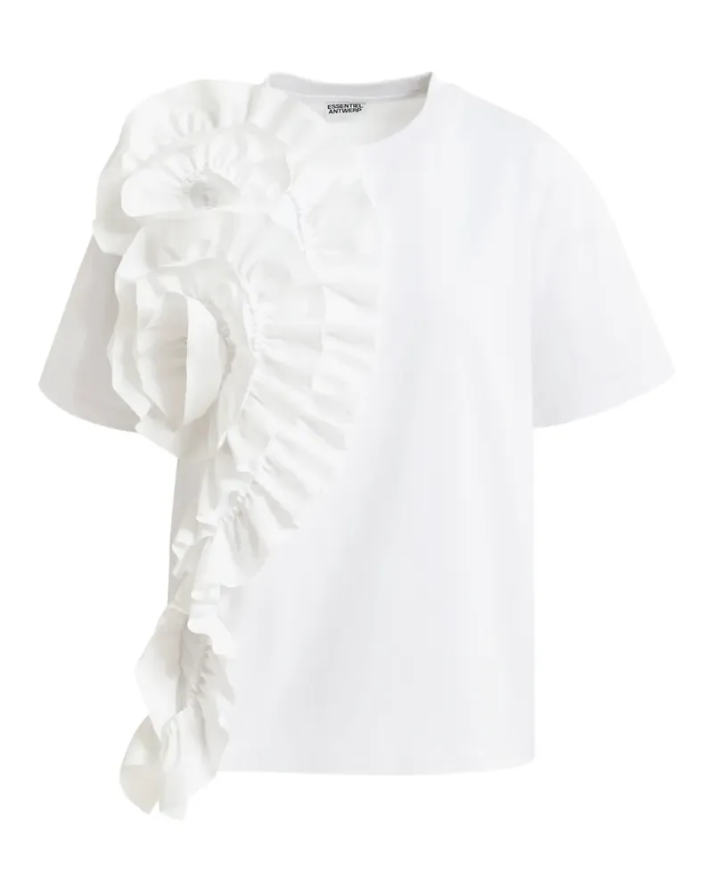 Essentiel ruffled-detail floral-appliqué T-shirt - Weiß Weiß