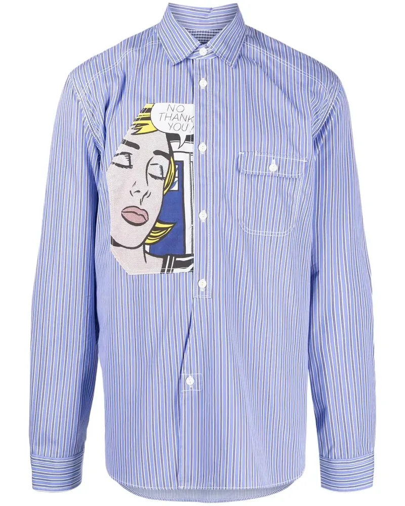 Junya Watanabe Gestreiftes Hemd mit Pop-Art-Patch - Blau Blau