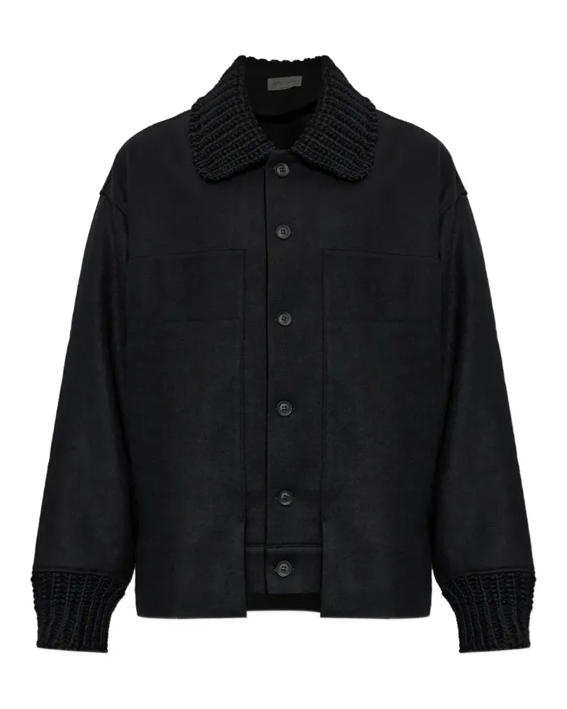 Yohji Yamamoto Hemdjacke mit grob gestricktem Besatz - Schwarz Schwarz