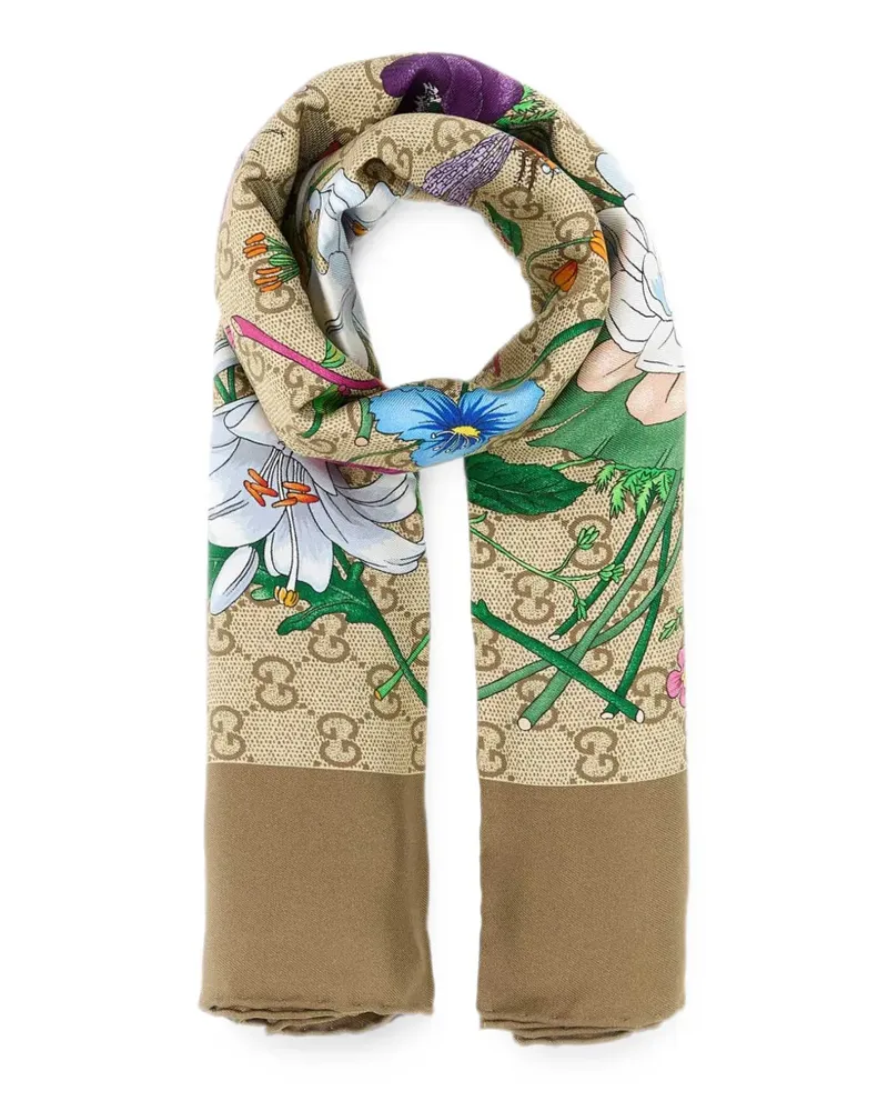 Gucci Seidenschal mit Blumenprint - Nude Nude