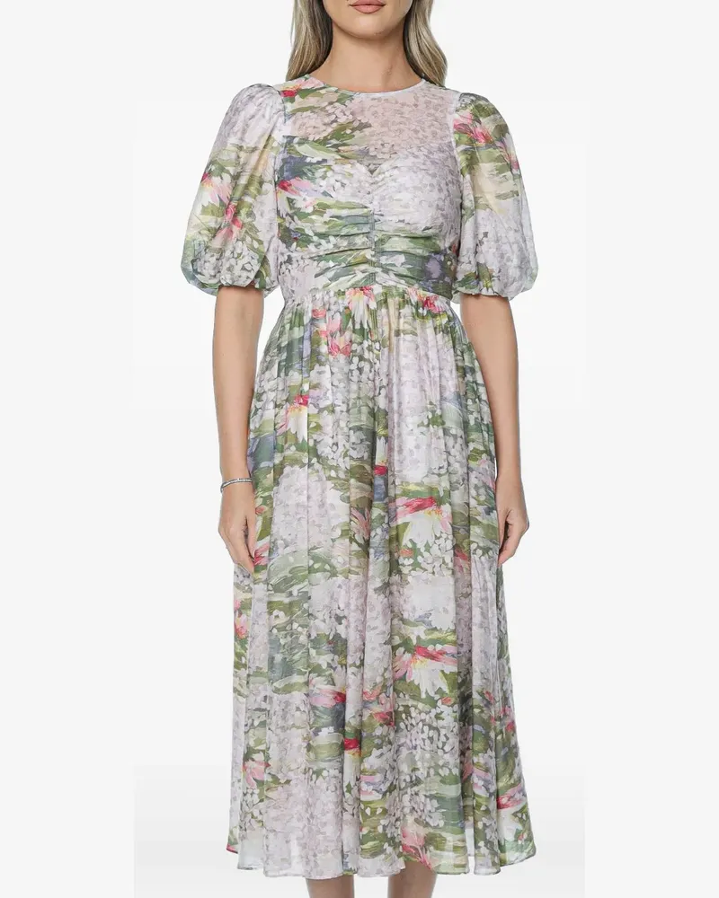 Ted Baker Jonora floral-print puff-sleeved midi dress - Weiß Weiß