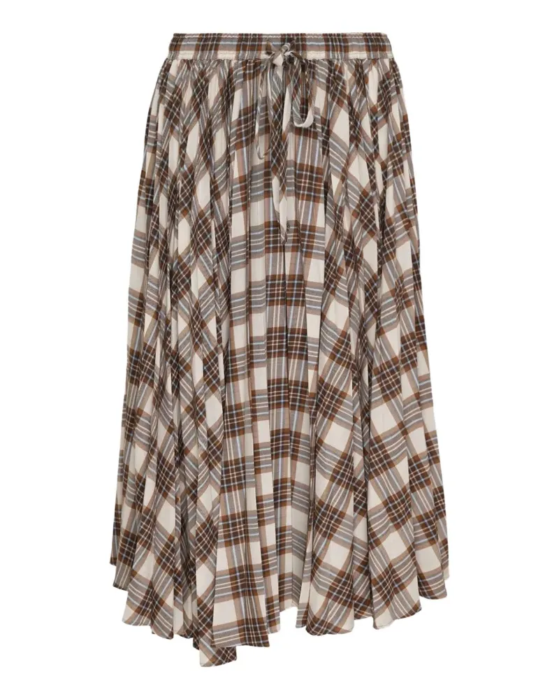 Lee Mathews Rowan check-print drawstring midi skirt - Nude Nude