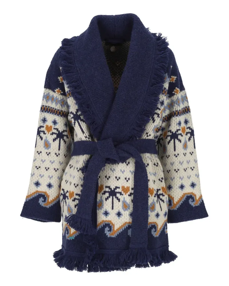 Alanui fringe-trimmed jacquard cardi-coat - Blau Blau