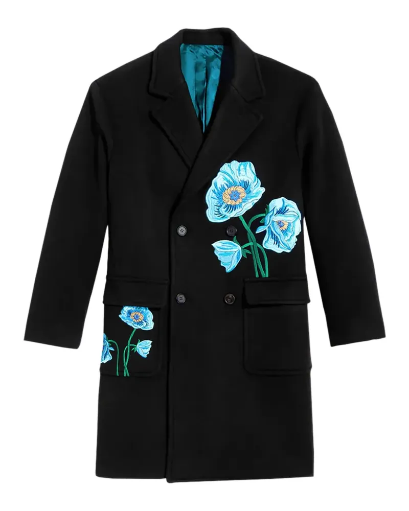 AWAKE NY floral-embroidered double-breasted overcoat - Schwarz Schwarz