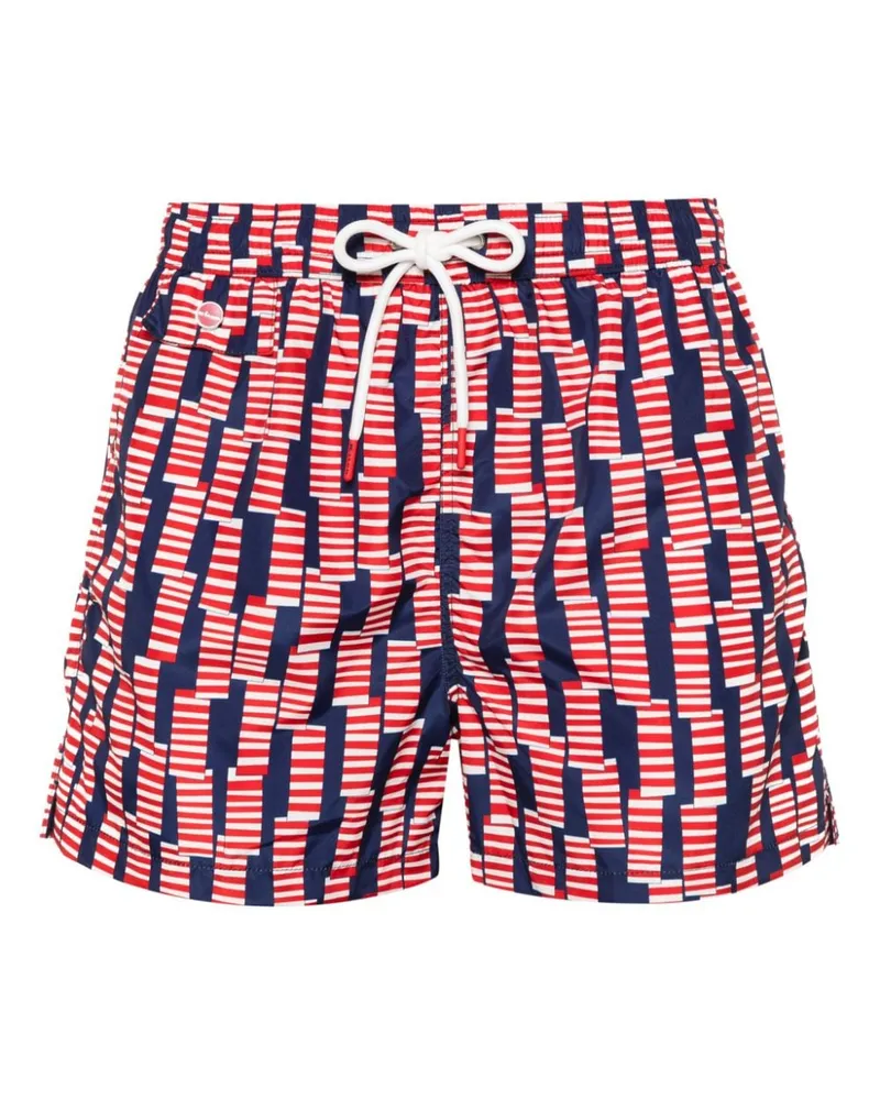 Kiton Badeshorts mit geometrischem Muster Rot