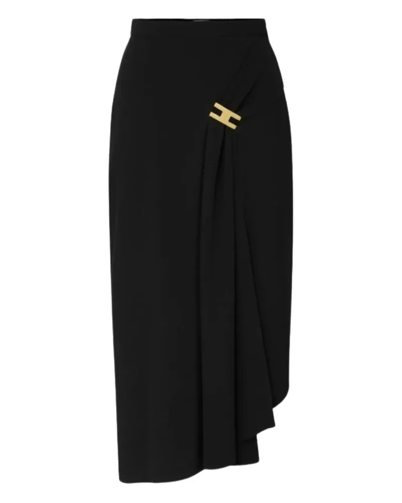 Elisabetta Franchi Drapierter Midirock mit goldfarbener Schnalle - Schwarz Schwarz