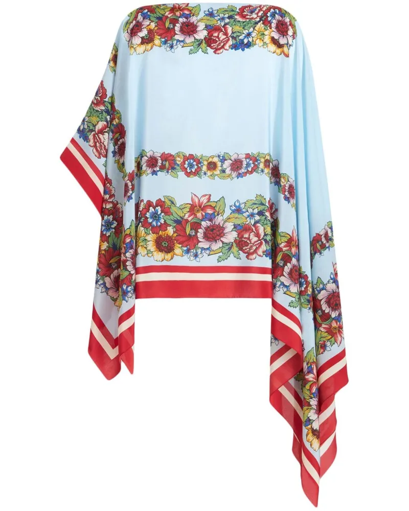 Etro Seiden-Poncho mit Blumen-Print Blau