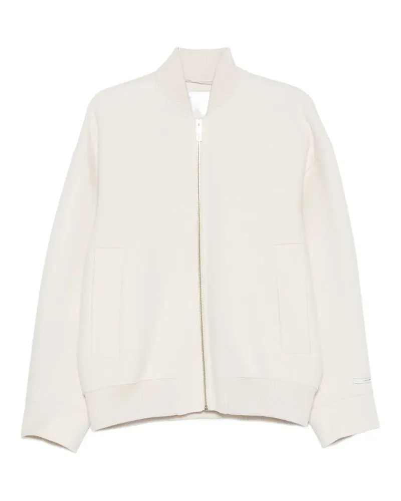 SPORTMAX ribbed-trim zip-up jacket - Nude Nude