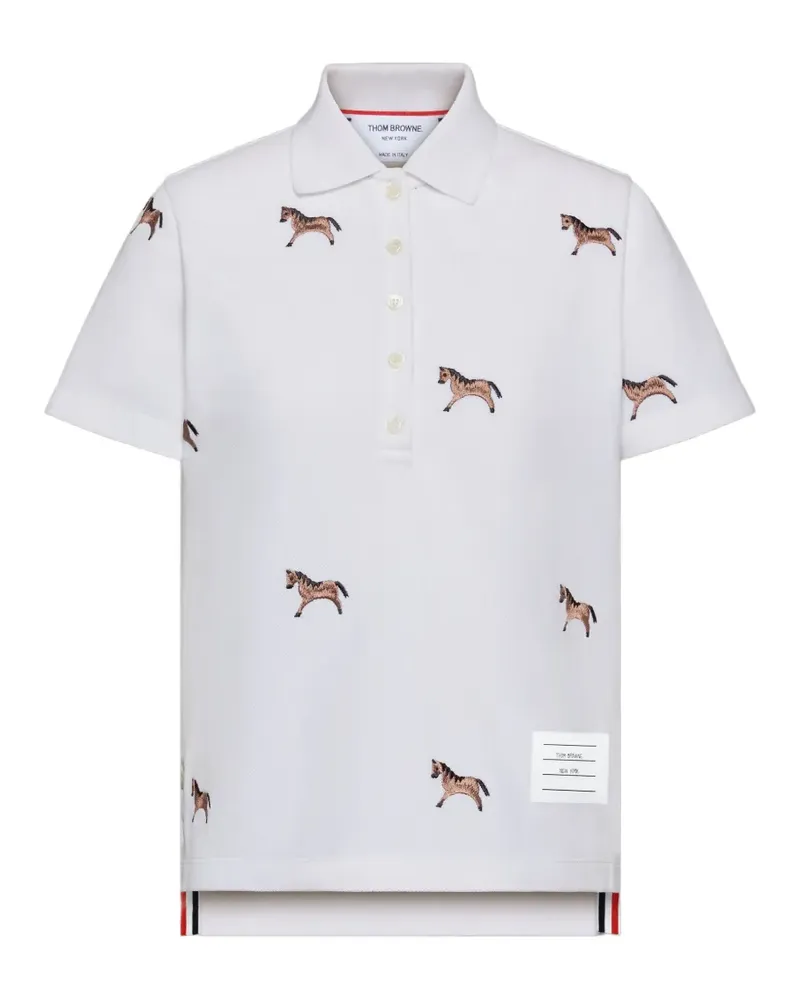 Thom Browne Kurzärmeliges Poloshirt mit Pferdestickerei - Weiß Weiß