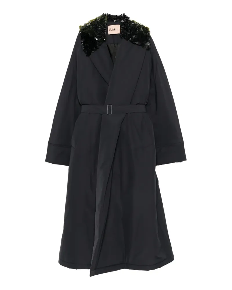 PLAN C sequin-embellished belted coat - Blau Blau