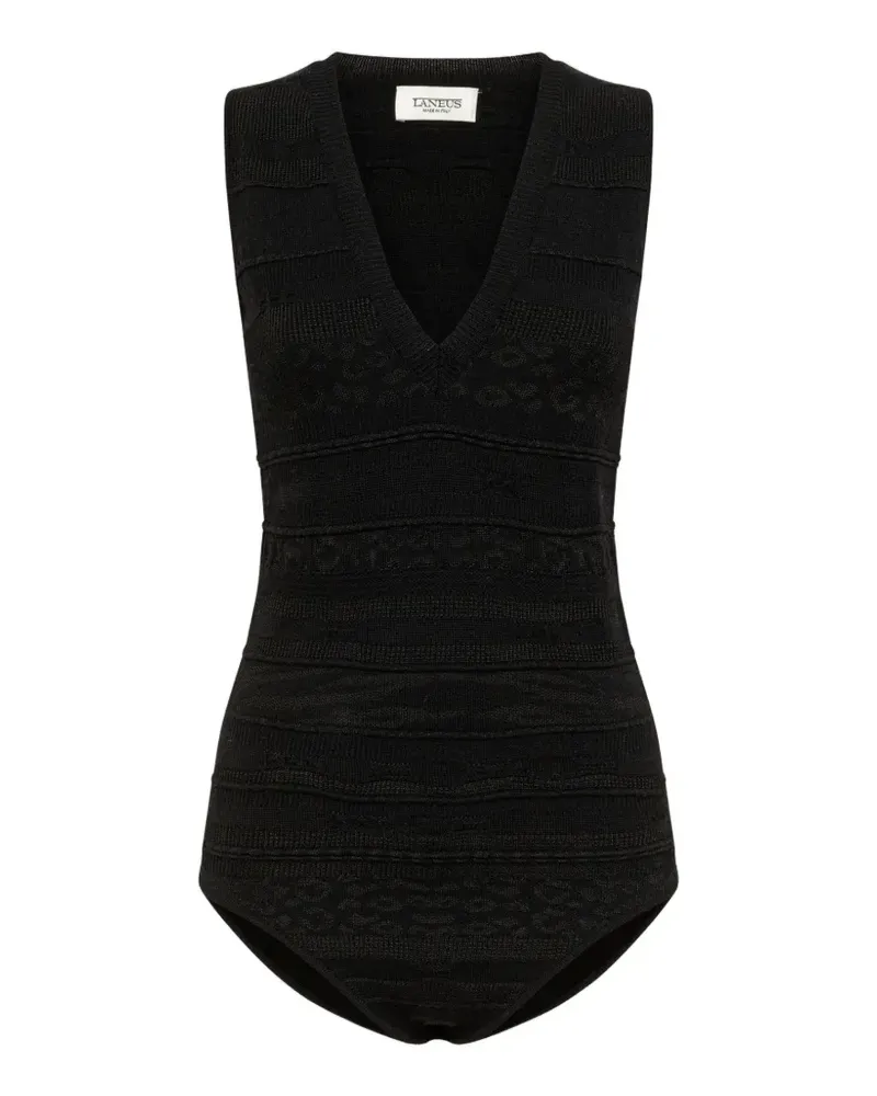 Laneus Slim-Fit-Body aus Jacquard - Schwarz Schwarz