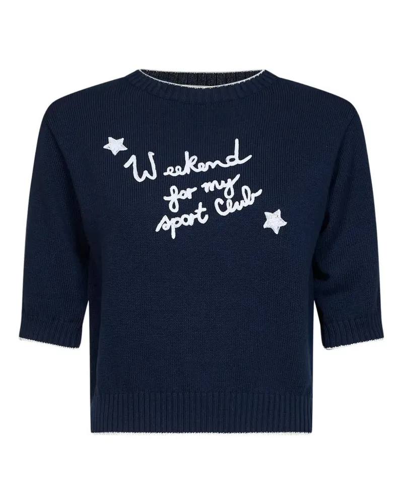 Max Mara slogan-embroidered short-sleeve sweater - Blau Blau