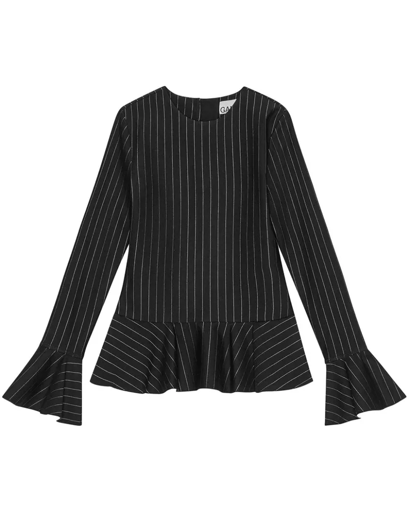 Ganni Schößchen-Bluse mit Nadelstreifen - Schwarz Schwarz