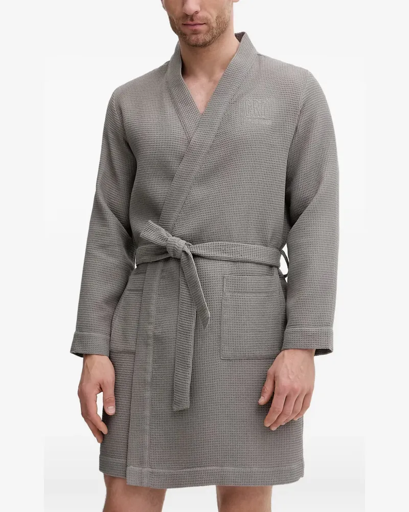 CR7 Cristiano Ronaldo waffle-effect logo-embroidered robe - Grau Grau
