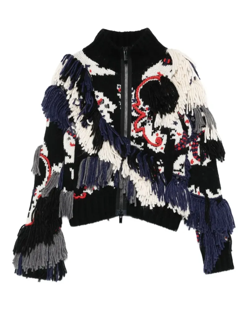 Sacai fringe-trimmed patterned jacket - Schwarz Schwarz