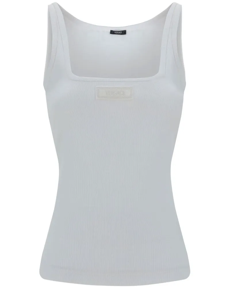 Versace Geripptes 90s Logo Tanktop - Weiß Weiß